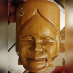 Vintage St Thomas Wood Hand Carved Mug